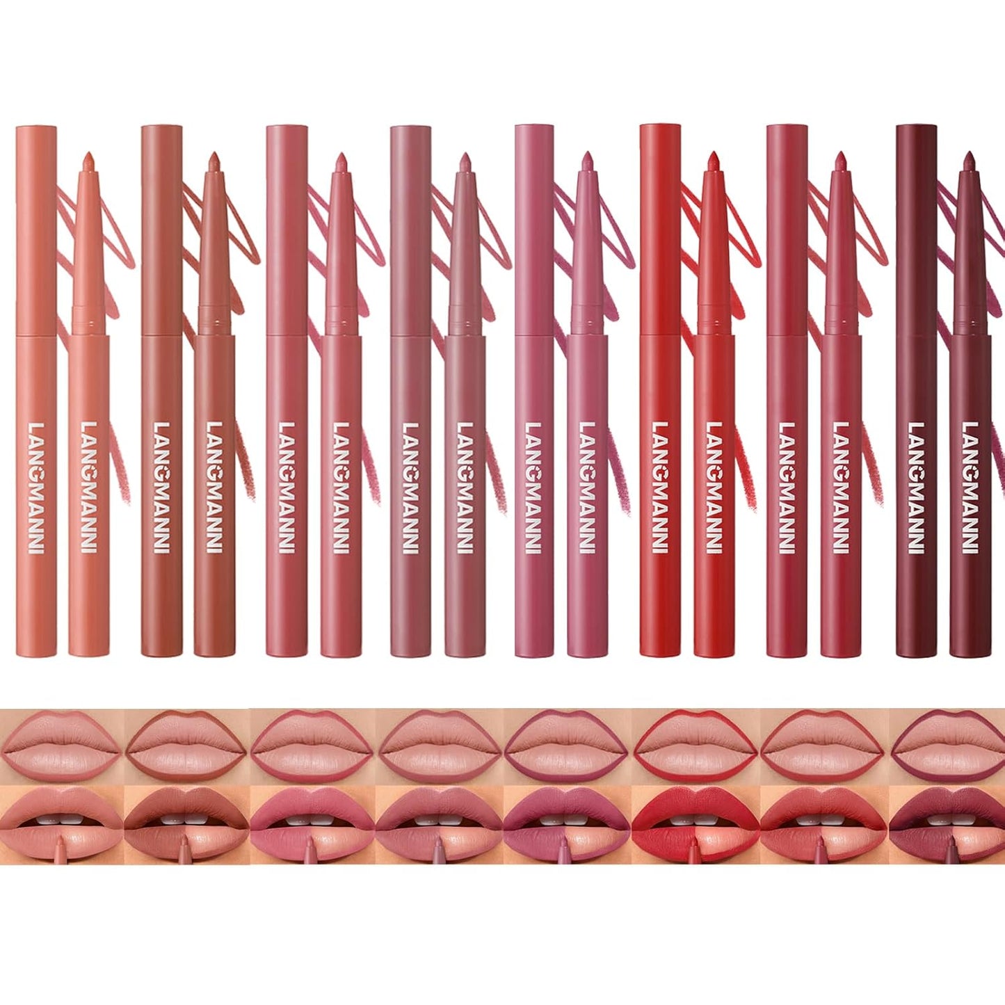 LANGMANNI 12-Color Matte Velvet Lip Liner Set | Smooth, Waterproof & Highly Pigmented for Daily Makeup