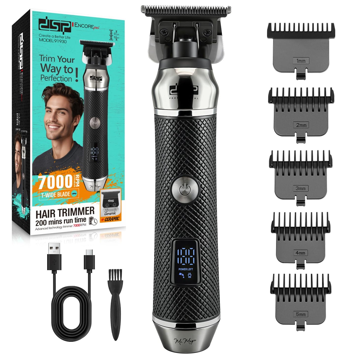 DSP Zero-Gap T-Blade Trimmer for Men, Cordless Rechargeable Edger