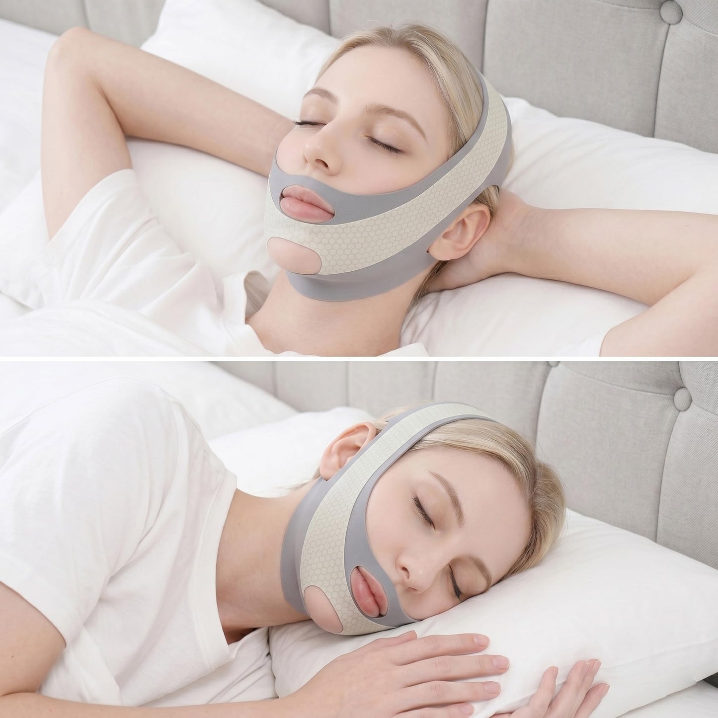Anti Snoring Chin Strap, V Line Lifting Mask, Chin Strap for Sleeping, V Line Mask, Face Lifting Strap, Stop Snoring Chin Strap, Snoring Solution for Men and Women, Breathable Chin Strap (Grey.)