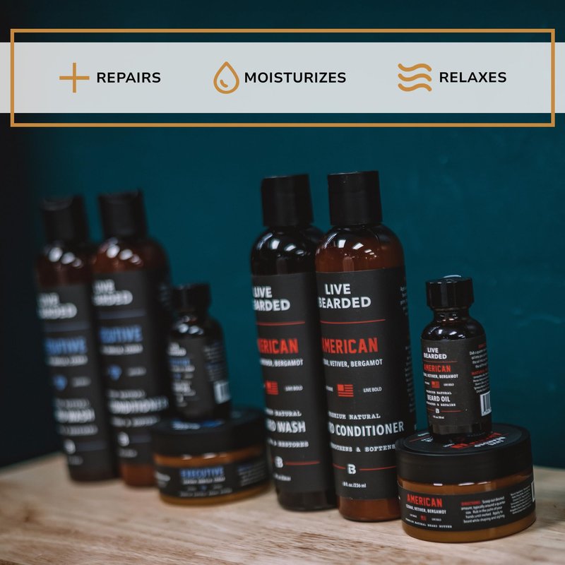 Live Bearded Total Beardsman Kit - Complete Beard Growth Kit for Men - Beard Oil, Butter, Wash, Conditioner, Vitamins, Comb, Brush | Straight Up - Fragrance-Free