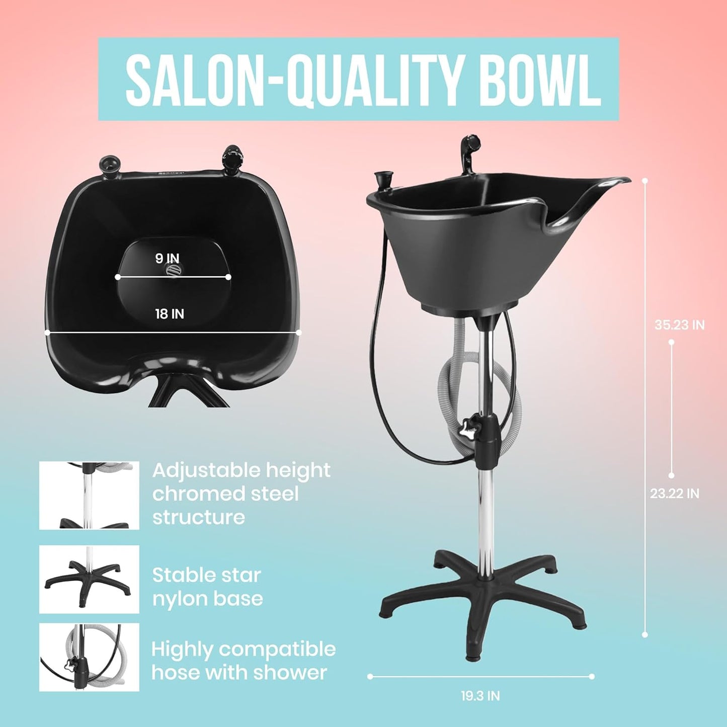 Portable Shampoo Bowl - Ergonomic Deep Wash Basin for Hairstylists & Seniors | Steel Structure, Home Use