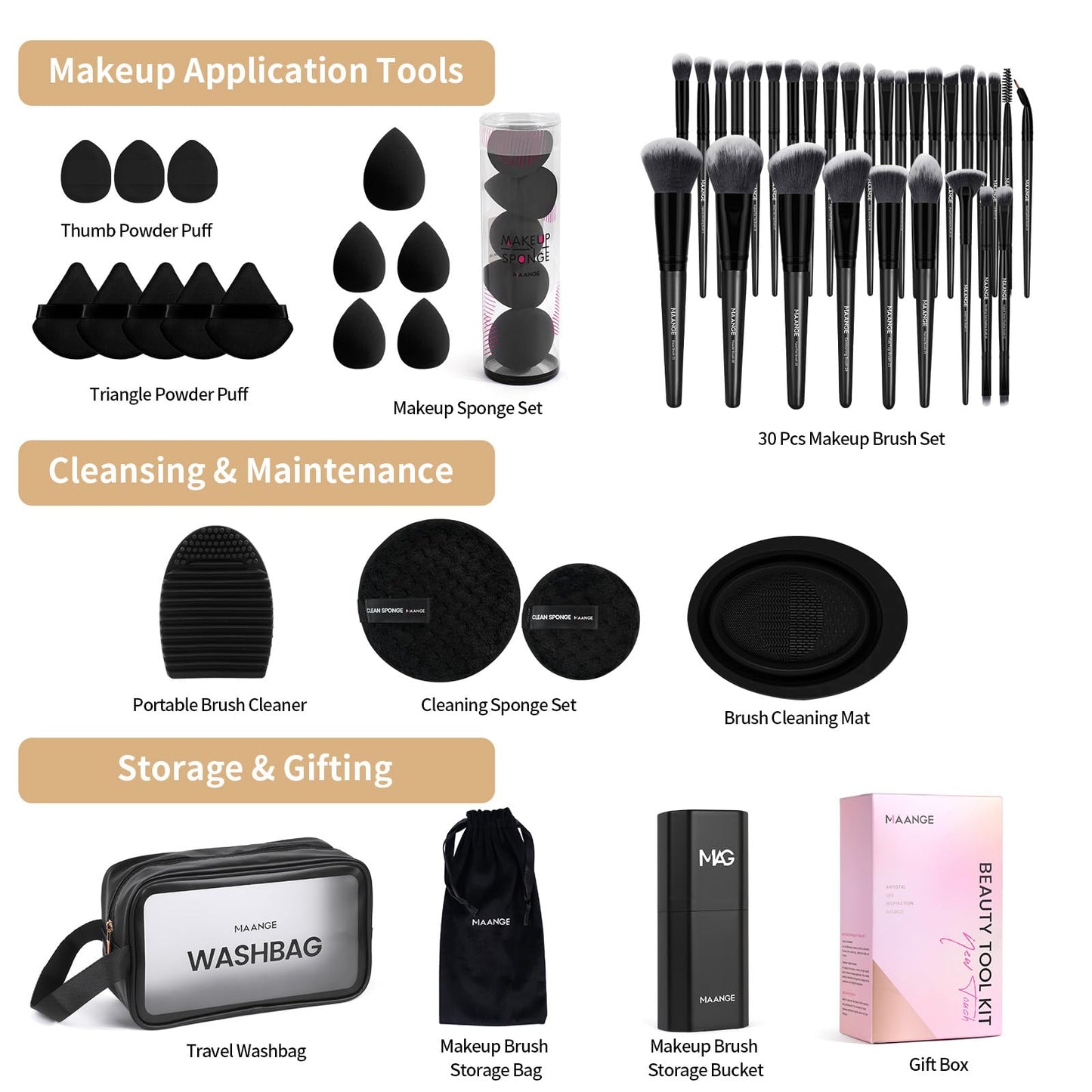 MAANGE Makeup Brush Set 51 PCS Professional Makeup Brushes Travel Make up Brush Kit