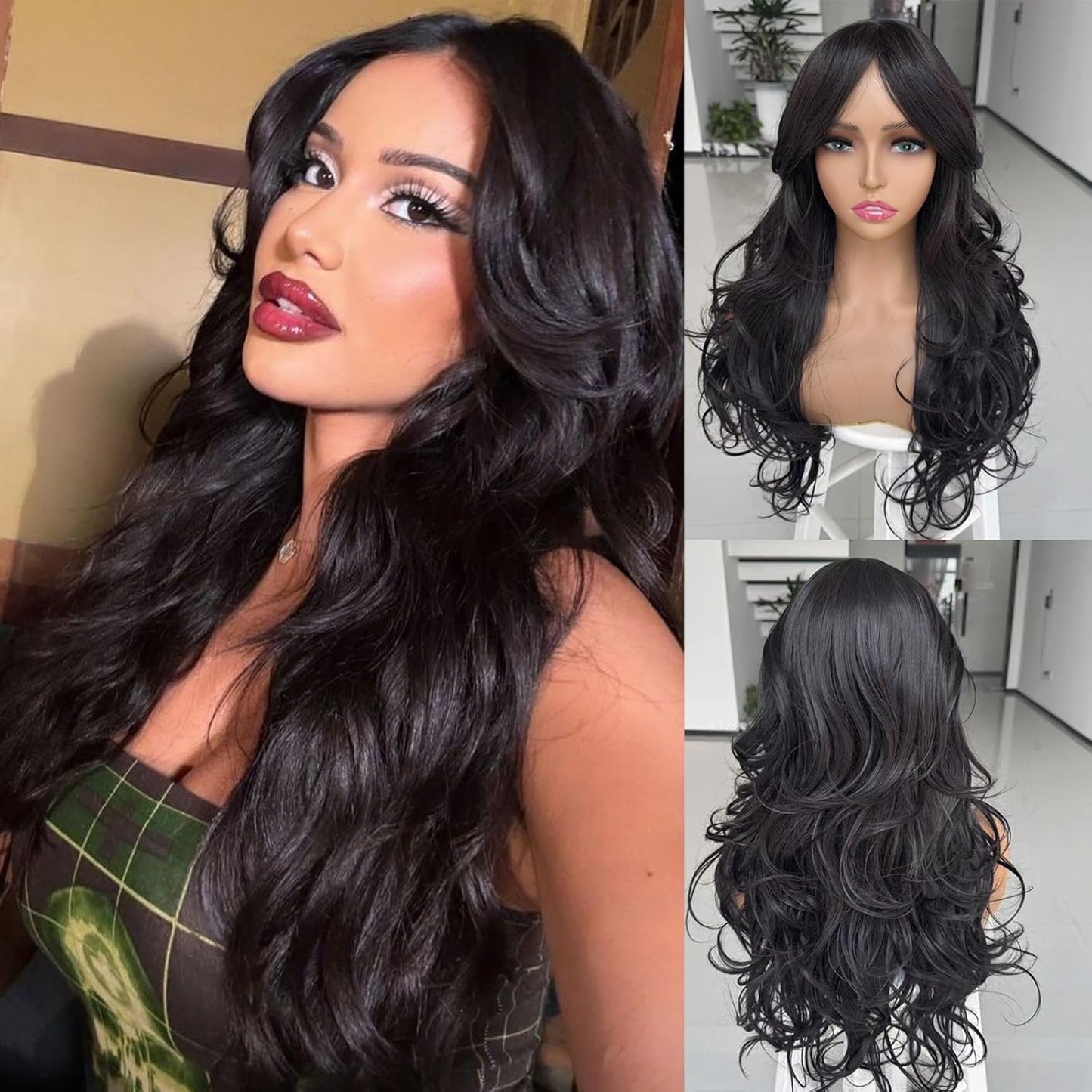 Layered Wavy Wigs for Women - Synthetic Butterfly Haircut, Natural Black, Heat Resistant | Perfect for Daily & Party Use