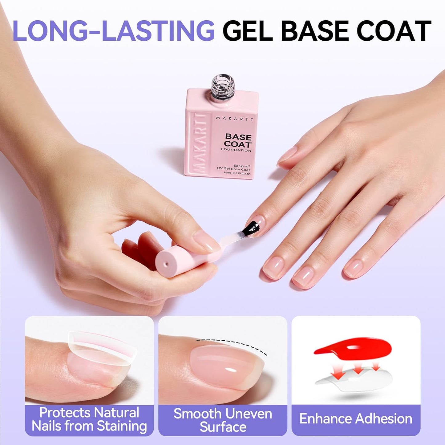 Makartt Gel Top & Base Coat Set - 15ml No Wipe Diamond-Shine Long-Lasting Nail Polish | Perfect for Home DIY Gifts