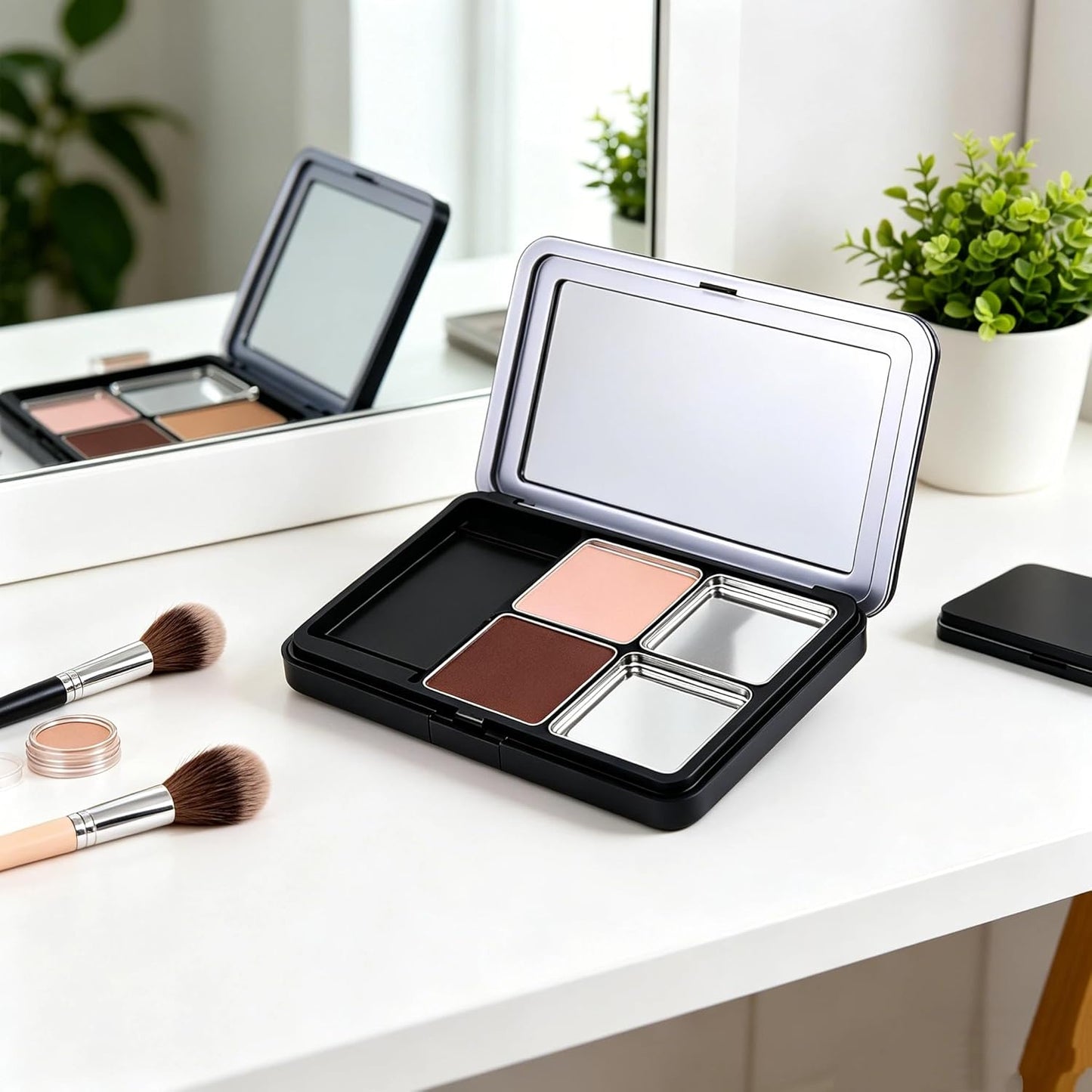 Empty Magnetic Makeup Palette - 2pc Refillable Eyeshadow & Lipstick Organizer with Mirror | Portable Design