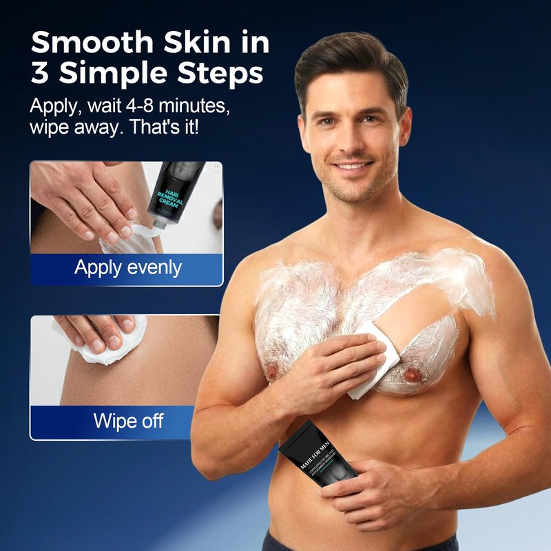 Painless Hair Removal Cream for Men, Intimate & Body Depilatory Cream for Male Grooming, Quick Hair Dissolving, Moisturizing Soothing Formula, 100ml (2)