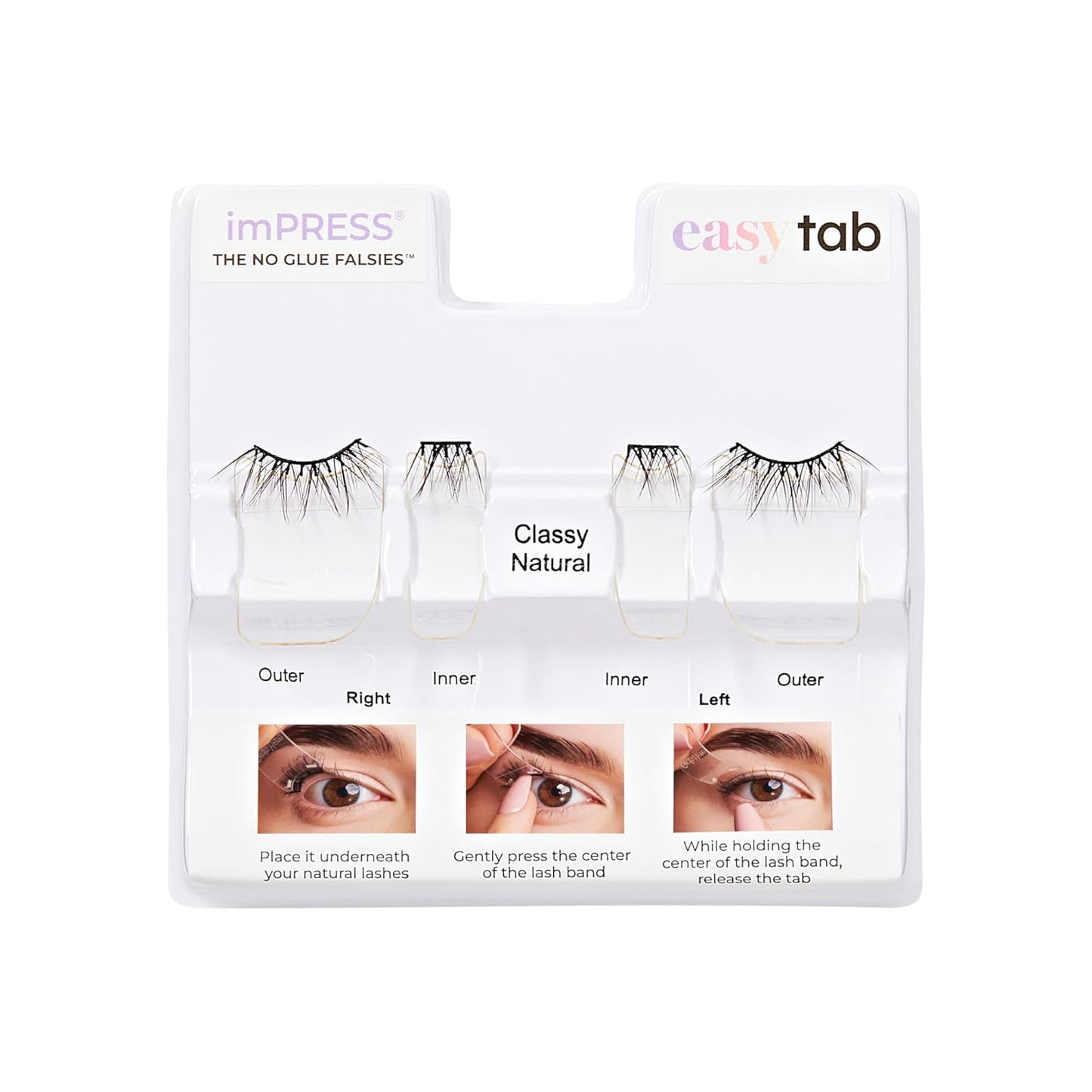 Impress Falsies Self-Adhesive Eyelashes - Classy Natural Look | 1 Pair 6mm-7mm Inner & 1 Pair 6mm-10mm Outer Lashes