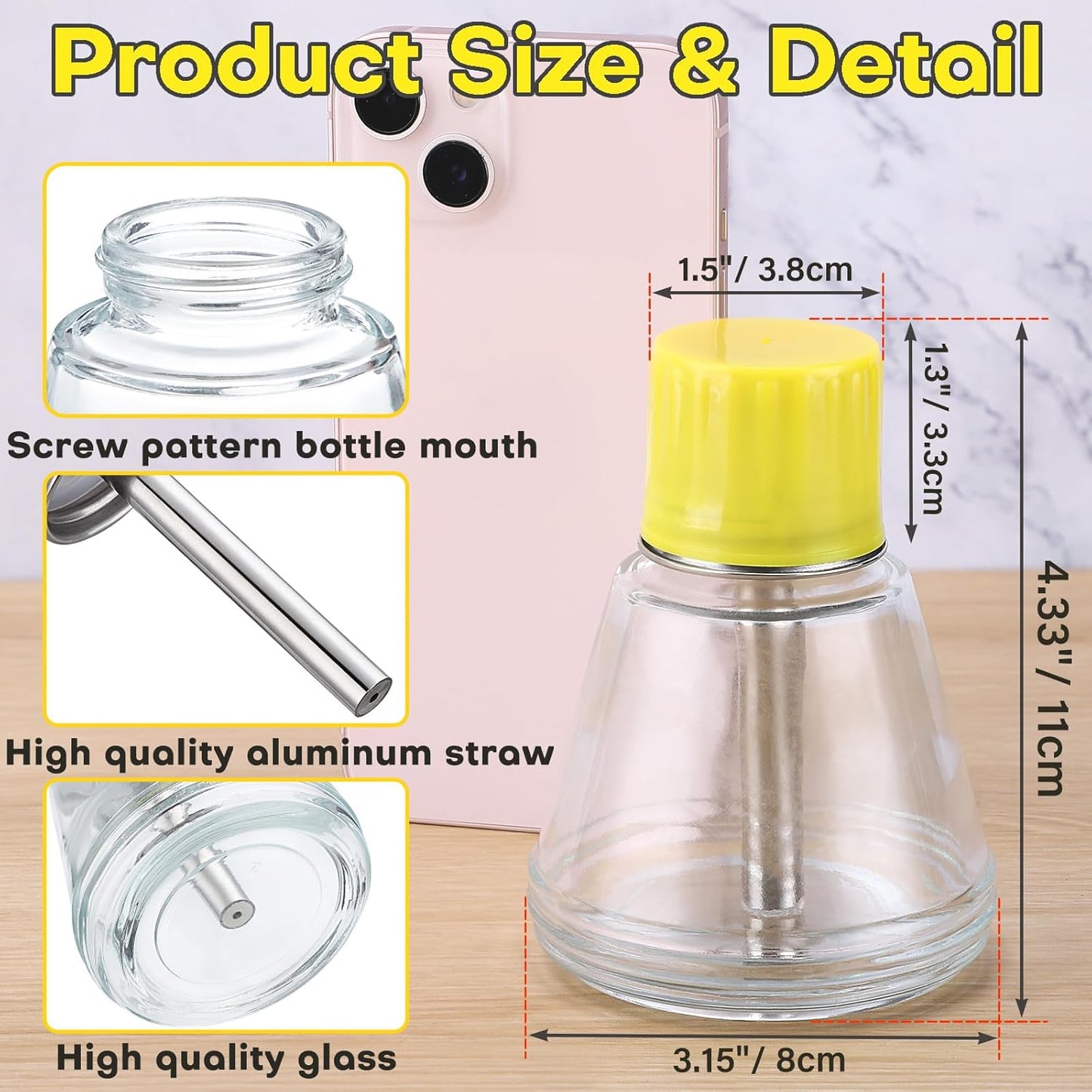 Clear Acetone Pump Dispenser - 6Oz Leak-Proof Glass Bottle for Nail Polish Remover | Makeup Remover