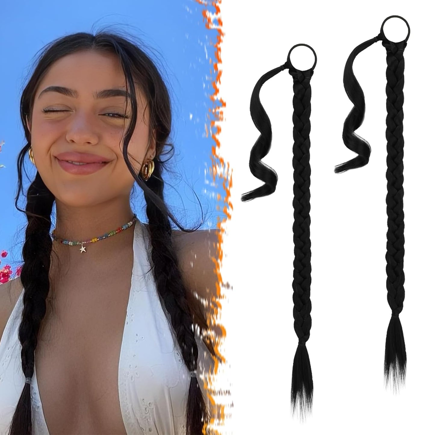 30 Inch Long Braided Ponytail Extension - Copper Red Wrap Around Hairpiece | Synthetic Hair for Women