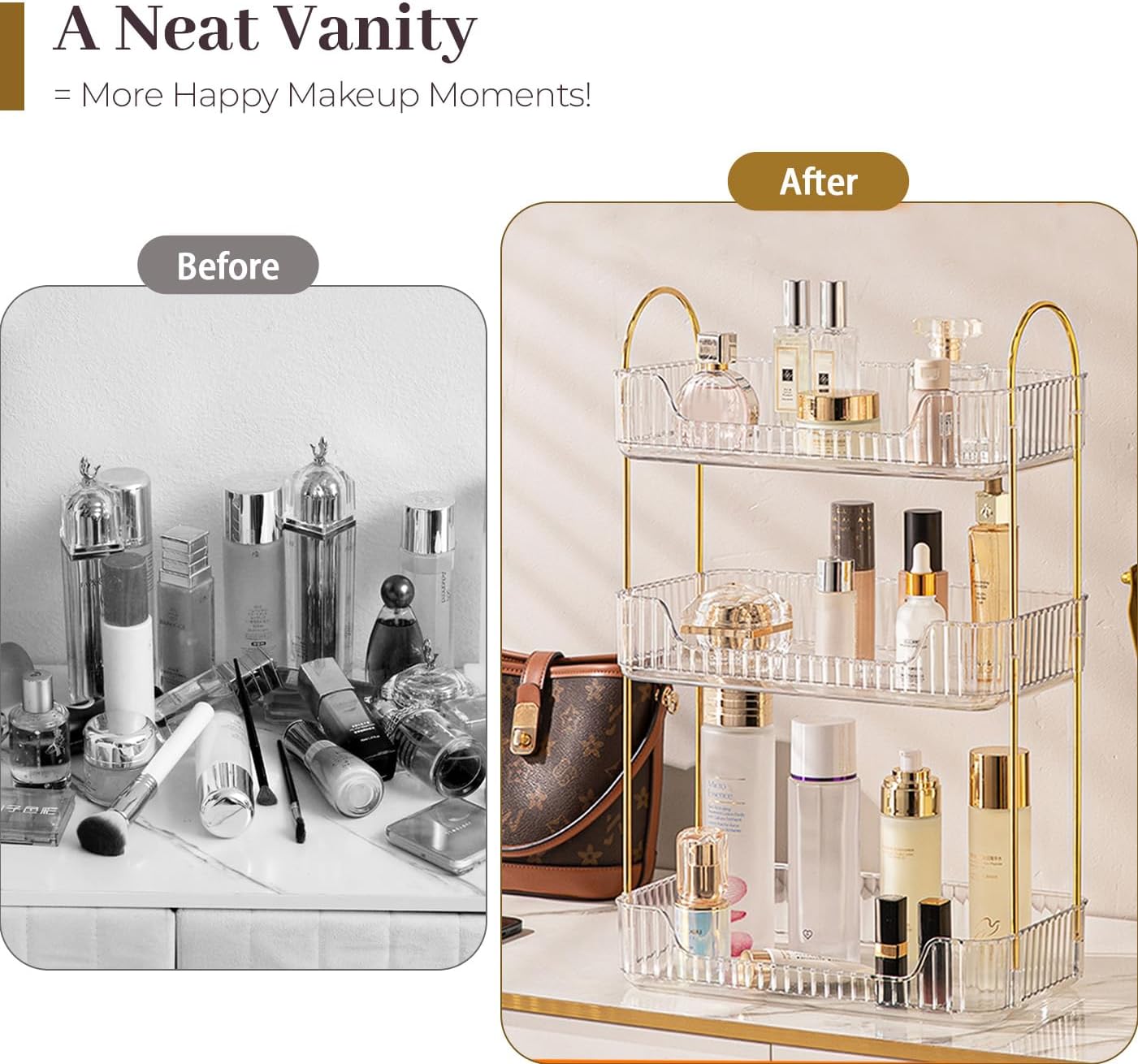 Aveniee Bathroom Counter Organizer - 3 Tier Perfume & Skincare Storage Shelf | Clear Vanity Makeup Tray