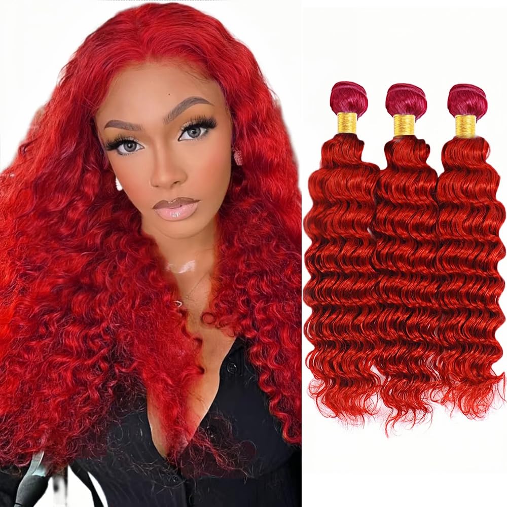 Red Bundles GveoXvo Red Human Hair 16 18 20inch Unprocessed Virgin Mixed Length Burgundy Bundle Hair Extensions