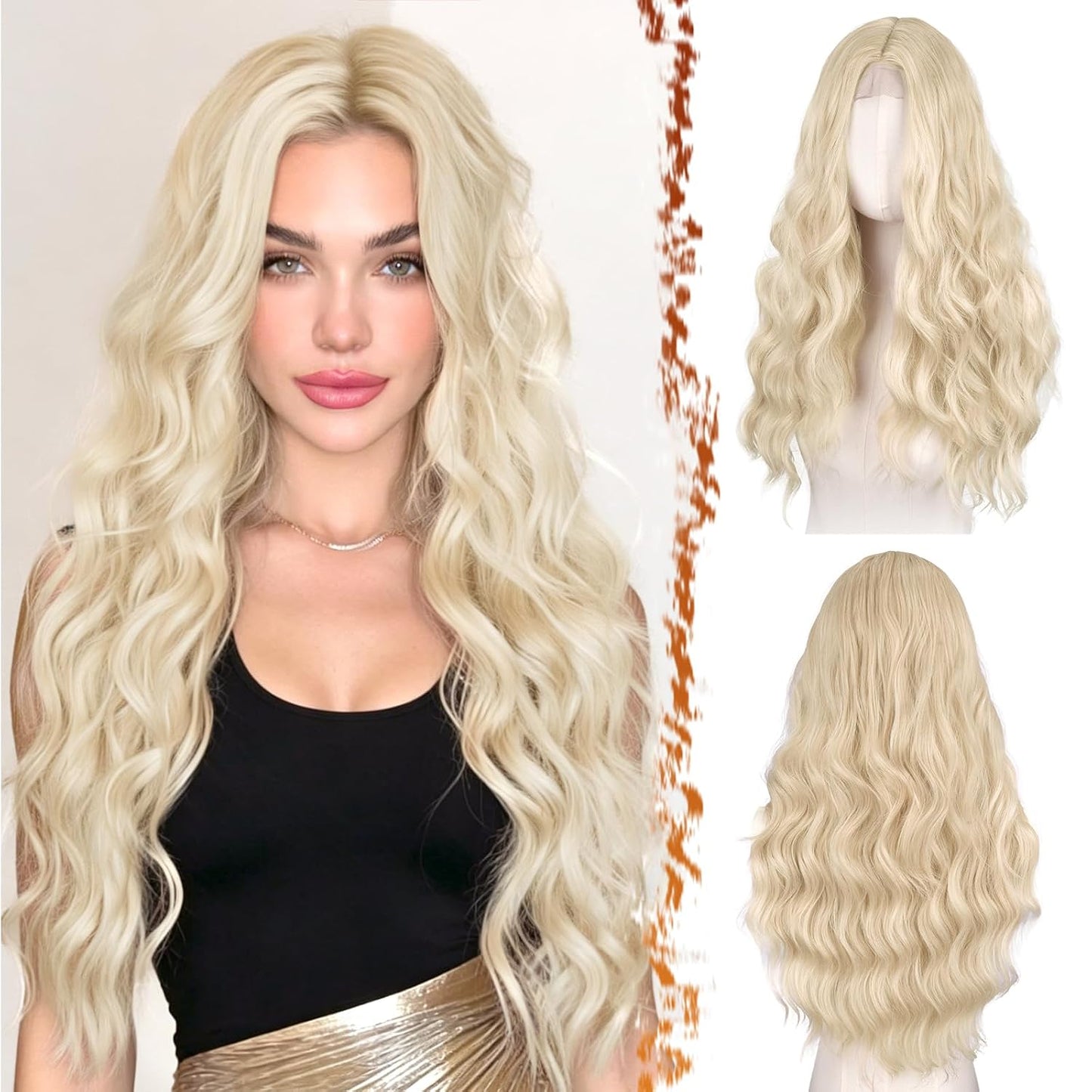 18 Inch Wavy Beige Blonde Wig - Medium Length Synthetic Wig for Women | Natural Soft Waves for Daily Wear & Parties