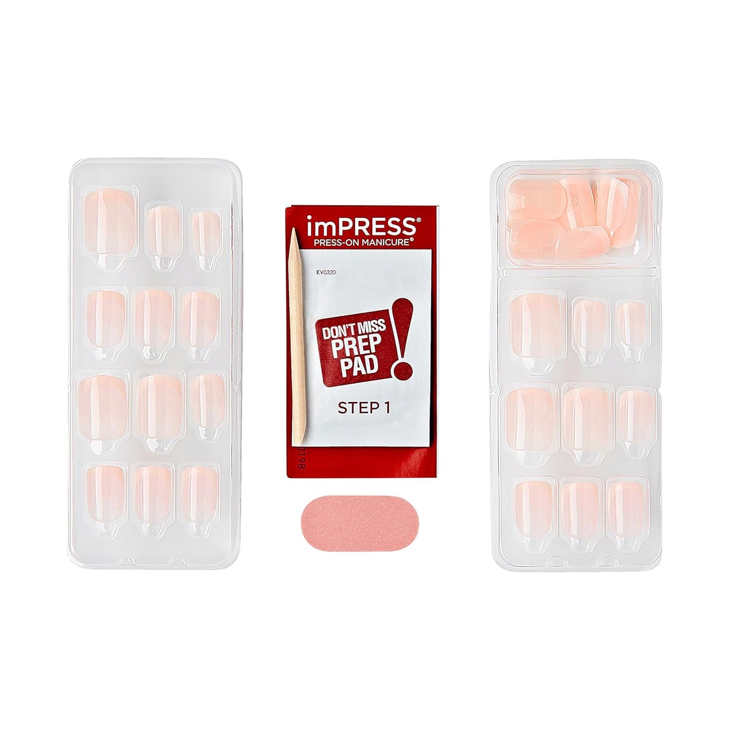 Kiss Impress Press-On Nails - Heroic Bare French Manicure Kit | 30 Light Neutral & White Squoval Short Nails with Improved Adhesive