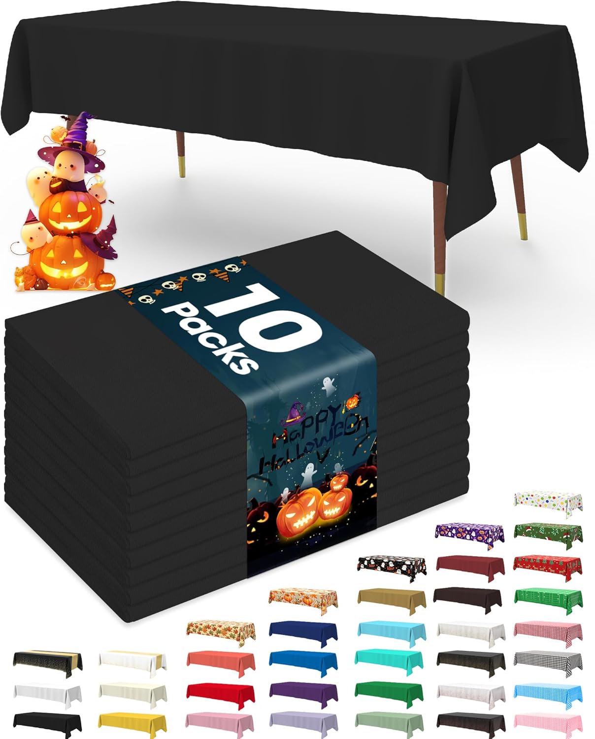 Plastic Table Cloths - 10 Pack Disposable 54 x 108 Inch for Parties, Picnics & Weddings | Rectangle White