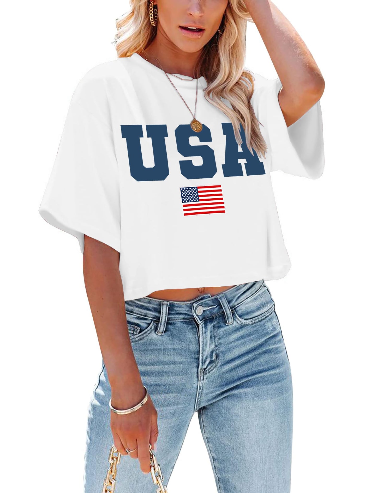 American Flag Crop Tops Women USA Crop Shirt Patriotic 4th of July Tee Memorial Day Tshirt Girls Crop Tops