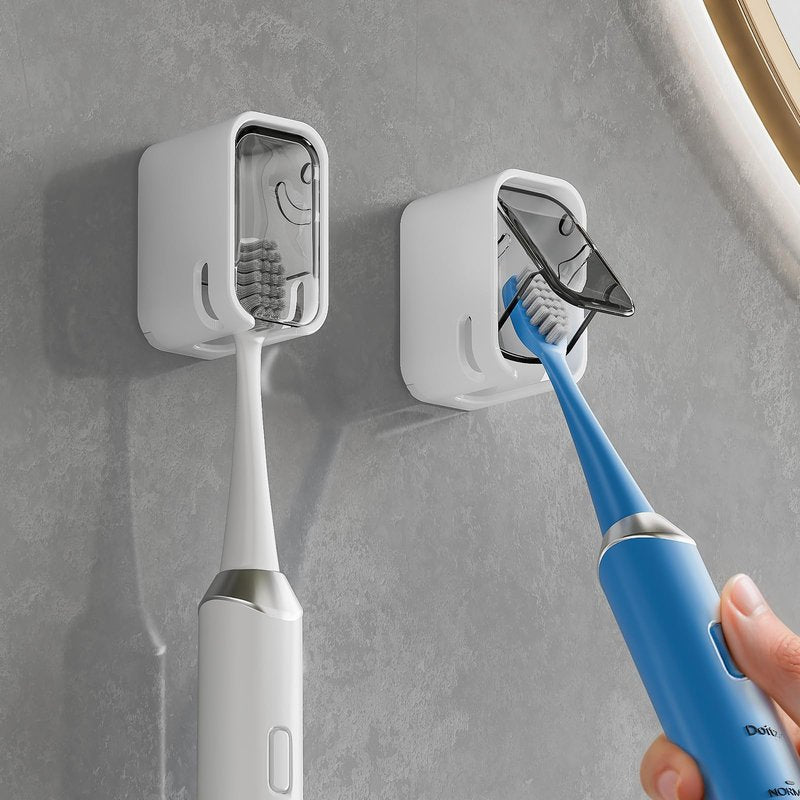 Toothbrush Holders for Bathroom【Innovation Single Slot Design】 2PCS Toothbrush Holder Wall Mounted with Cover for Shower, Single Toothbrush Dispenser Storage Organizer for Family & Travel