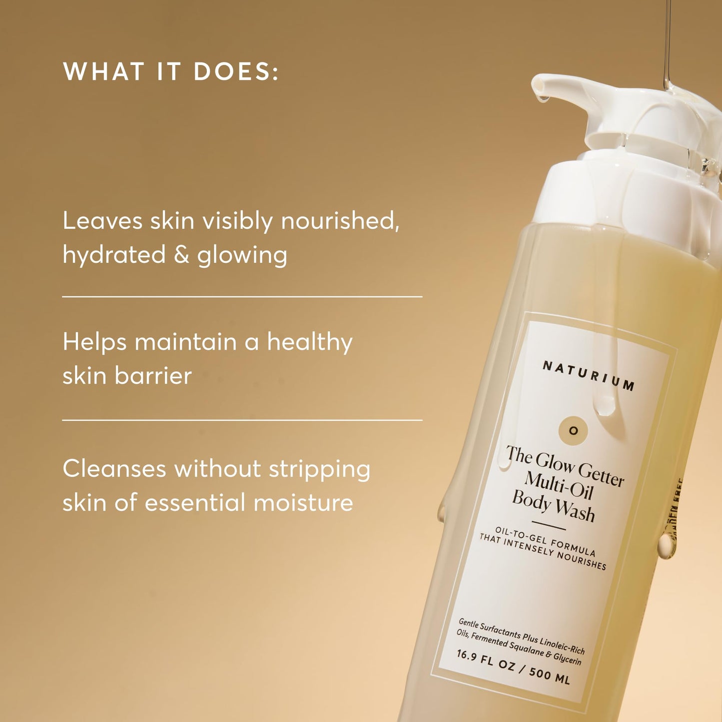 Naturium The Glow Getter Multi-Oil Hydrating Body Wash, Gentle Cleanser, 16.9 oz