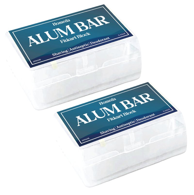 Homeda Alum Block for Shaving, Alum Stone for Face, Piedra De Alumbre Natural Bar for Underarm, Fitkari, Fitkiri, Allum Deodorant for Men and Women - with Storage Case (100g x 2 Pieces)