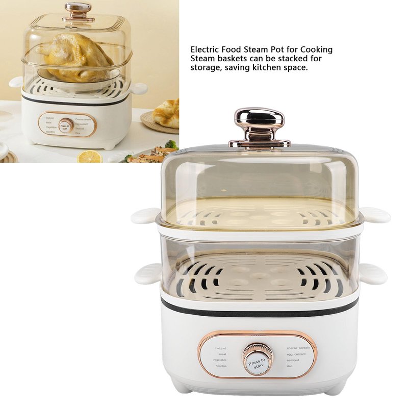 2 Tier Electric Steam Pot, 1200W 10.5L Stackable Multipurpose Cooker Electric Hot Pot 2.5L cooking pot with Steaming Plate for Soup Noodles Oatmeal (US Plug 110V)