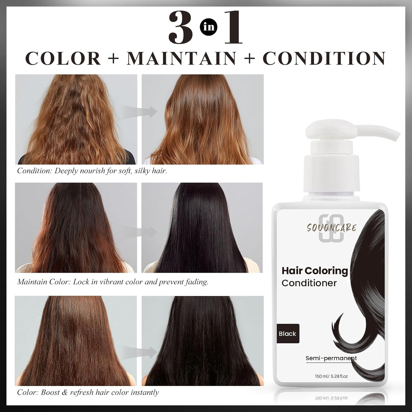 SOVONCARE Black Hair Color Depositing Conditioner Mask - 5.28 Oz | Cruelty-Free Formula for Vibrant Color