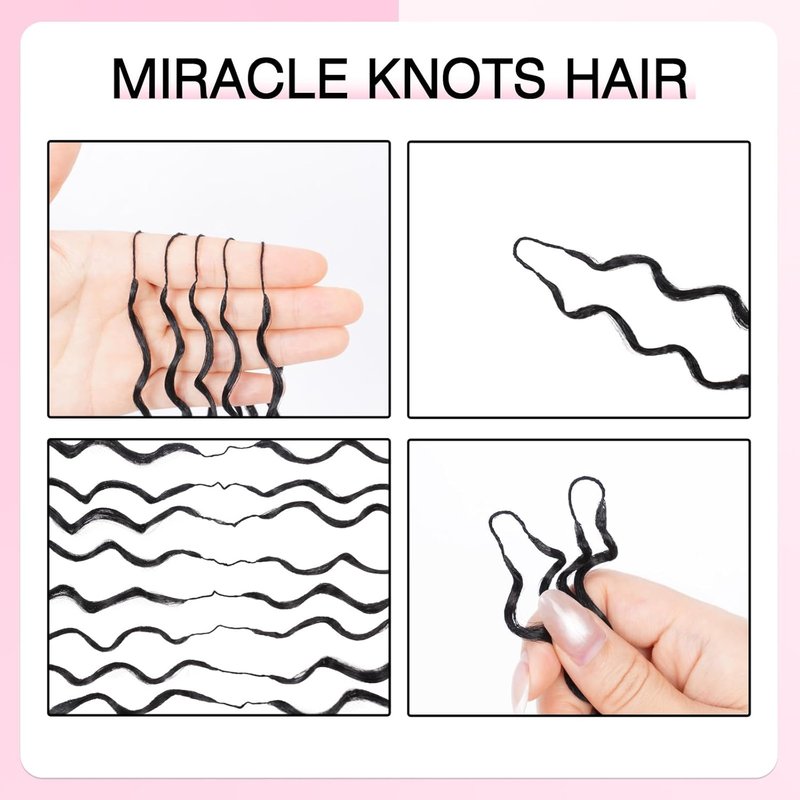 Miracle Knots Deep Wave Crochet Hair Extensions - 14" Hand-Tied Synthetic, 150 Strands Soft Cotton Core, Glue-Free Knotless (Natural Black)