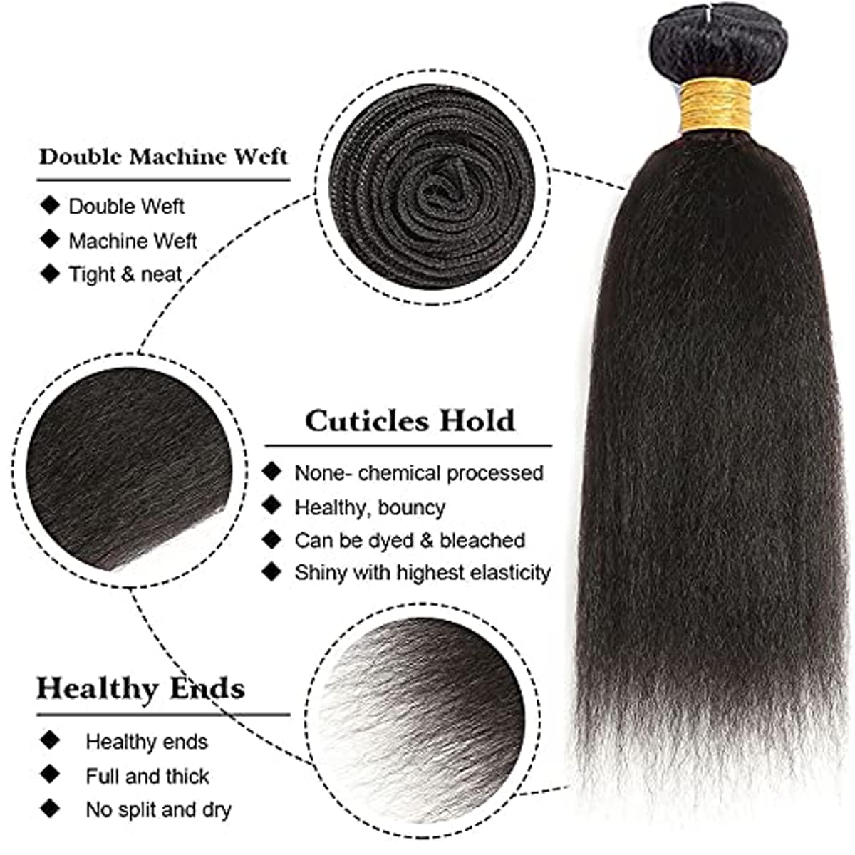 26 Inch #1B Black Bundles Human Hair Yaki Straight 1 Bundles 100 Grams/Bundle 10A Grade Unprocessed Brazilian Virgin Hairs Kinky Straight Bundles Weaves Hair Extensions