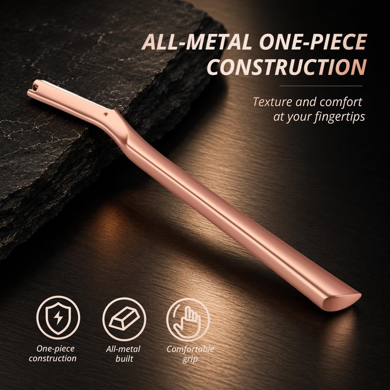 Mistfree Professional Dermaplane Razor, Reusable Stainless Steel Dermaplane Razor for Women Face, Face Dermaplaning Tool with 12PCS Refill Blades, Metal Eyebrow Razor for Women and Men (Rose Gold)