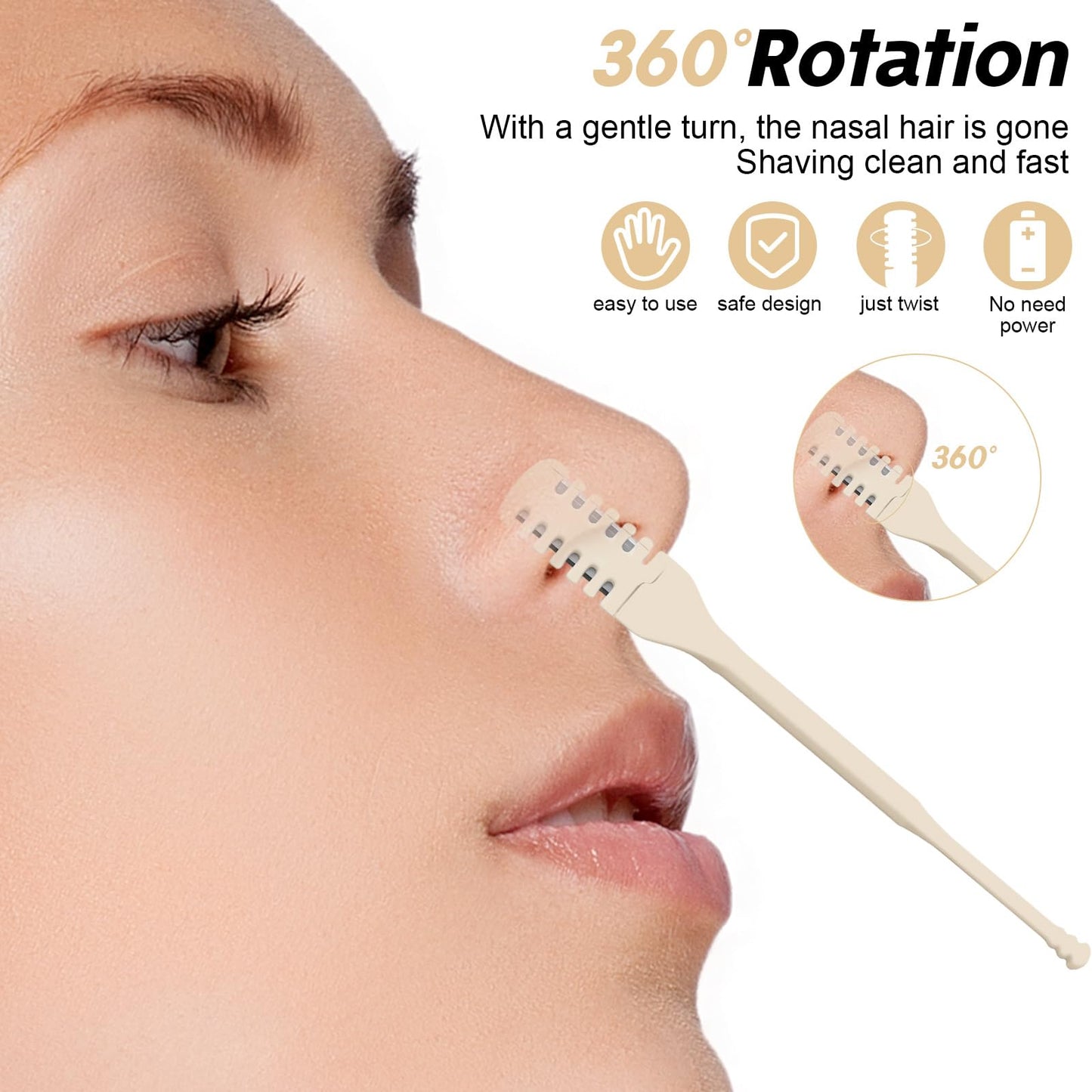 FNANJWQ 30Pcs Manual Nose Hair Trimmer - Rotating Nasal Hair Razor Cutter with Storage Box for Women and Men Double Sided Nose Hairs Cleaner Portable Nostril Remover Tools