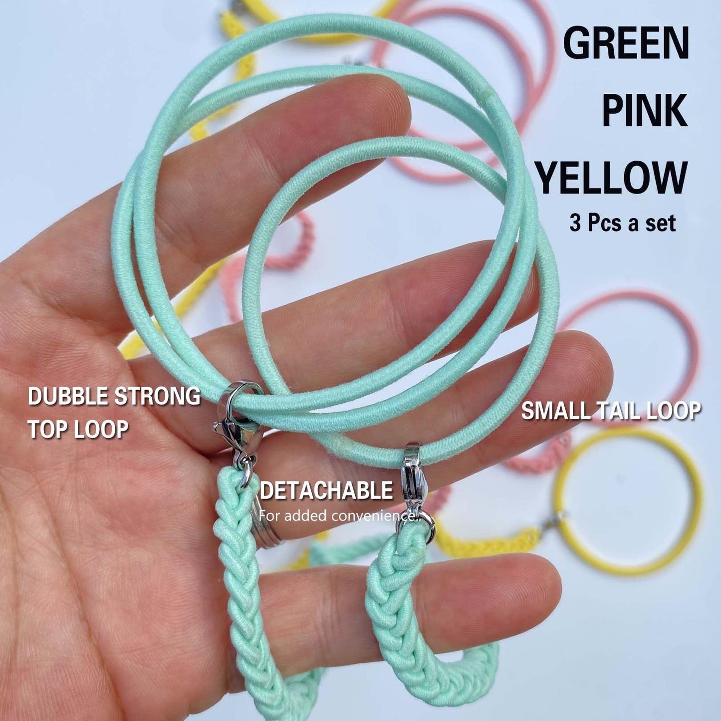 Hair Ties for Sports, Elastic Hair tie 25 inch Longhairs Ponytail Holders, Colorful Braided Pony Tail Wrap for Wind and Water 3 Packs C