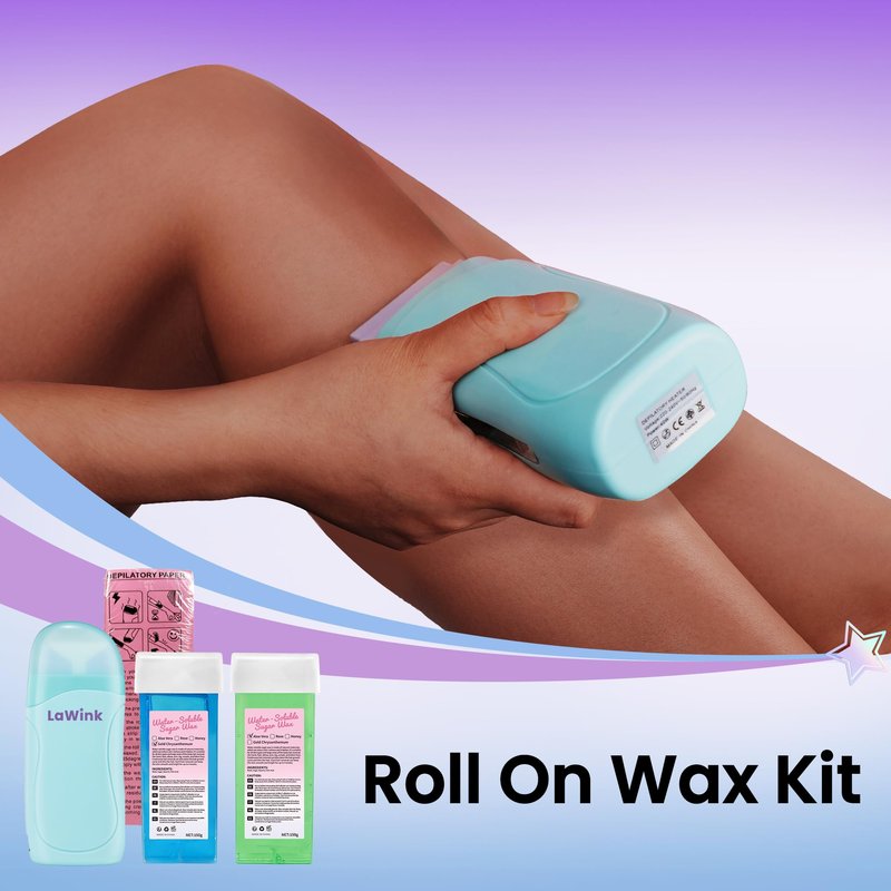 LaWink Roll On Wax kit,Waxing Kit for Sensitive Skin,Wax Roller Kit for Hair Removal with 2 Soft Wax Cartridge& 100 Pcs Wax Strips for Larger Areas of the Body Hair Removal at Home washable