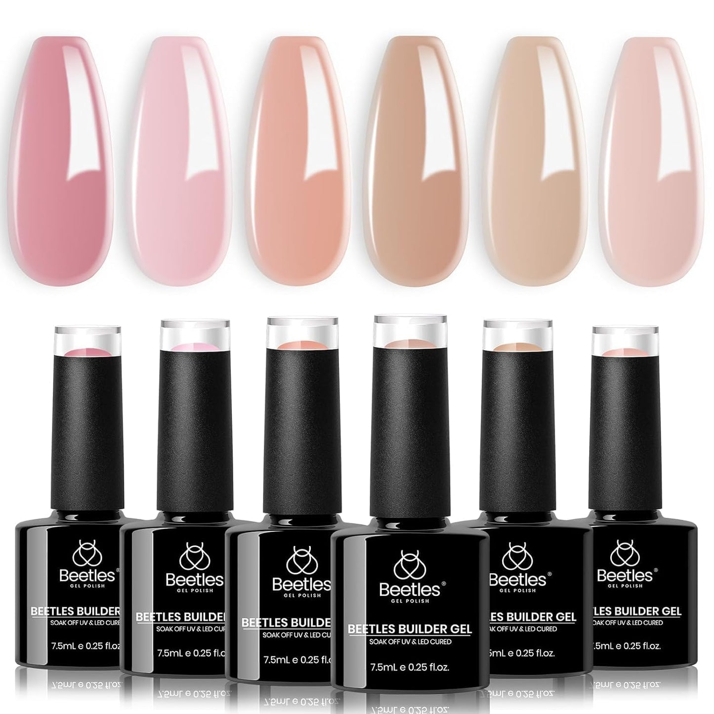 Beetles Builder Gel Set - HEMA-Free Nail Extension Gel | 6 Peach Colors, 8-in-1 Strengthening Formula for DIY Nail Art