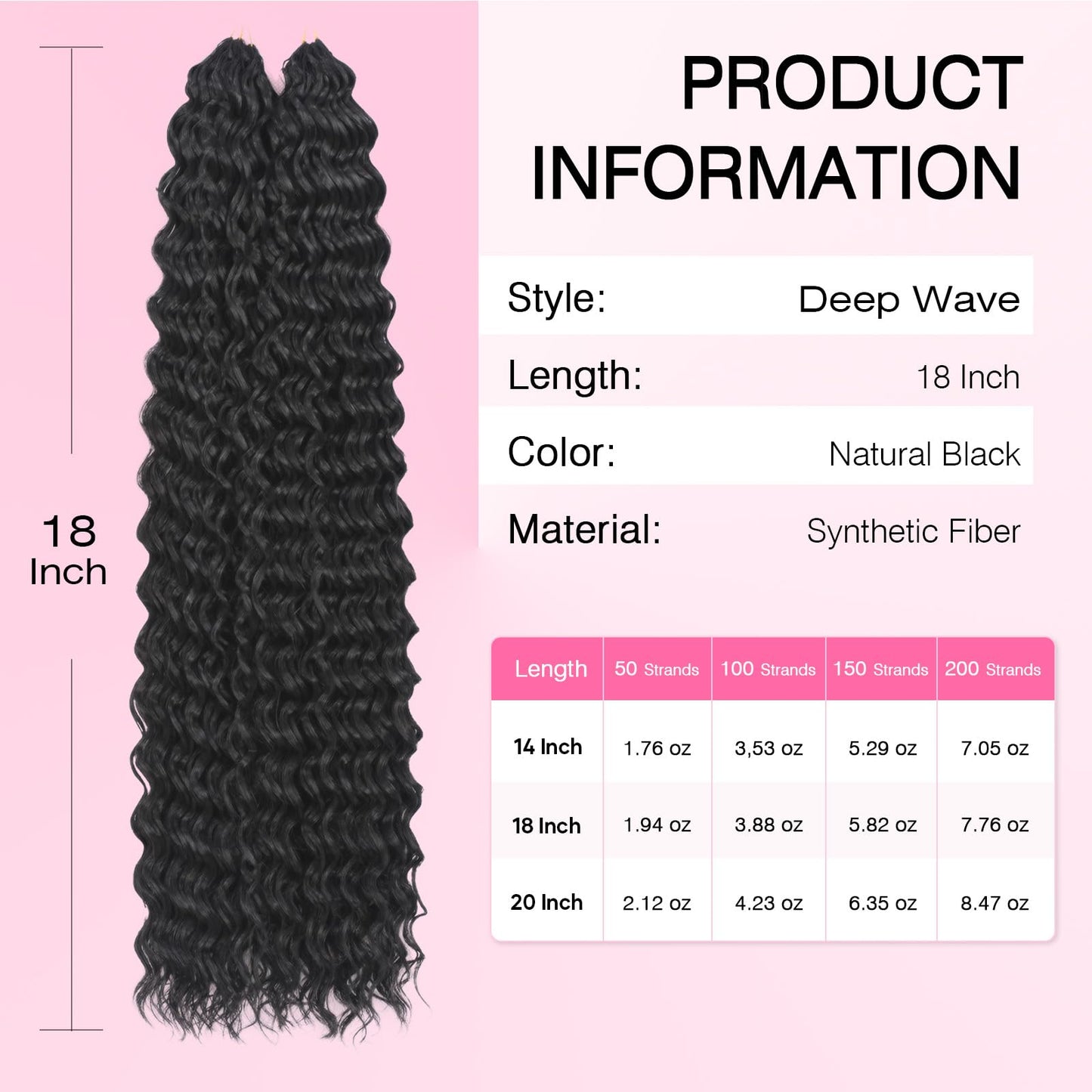 Miracle Knots Feather Crochet Hair (Deep Wave) - 18" Hand-Tied Synthetic Extensions, 150 Strands Soft Cotton Core Glue-Free Knotless Hair Pieces (Natural Black)