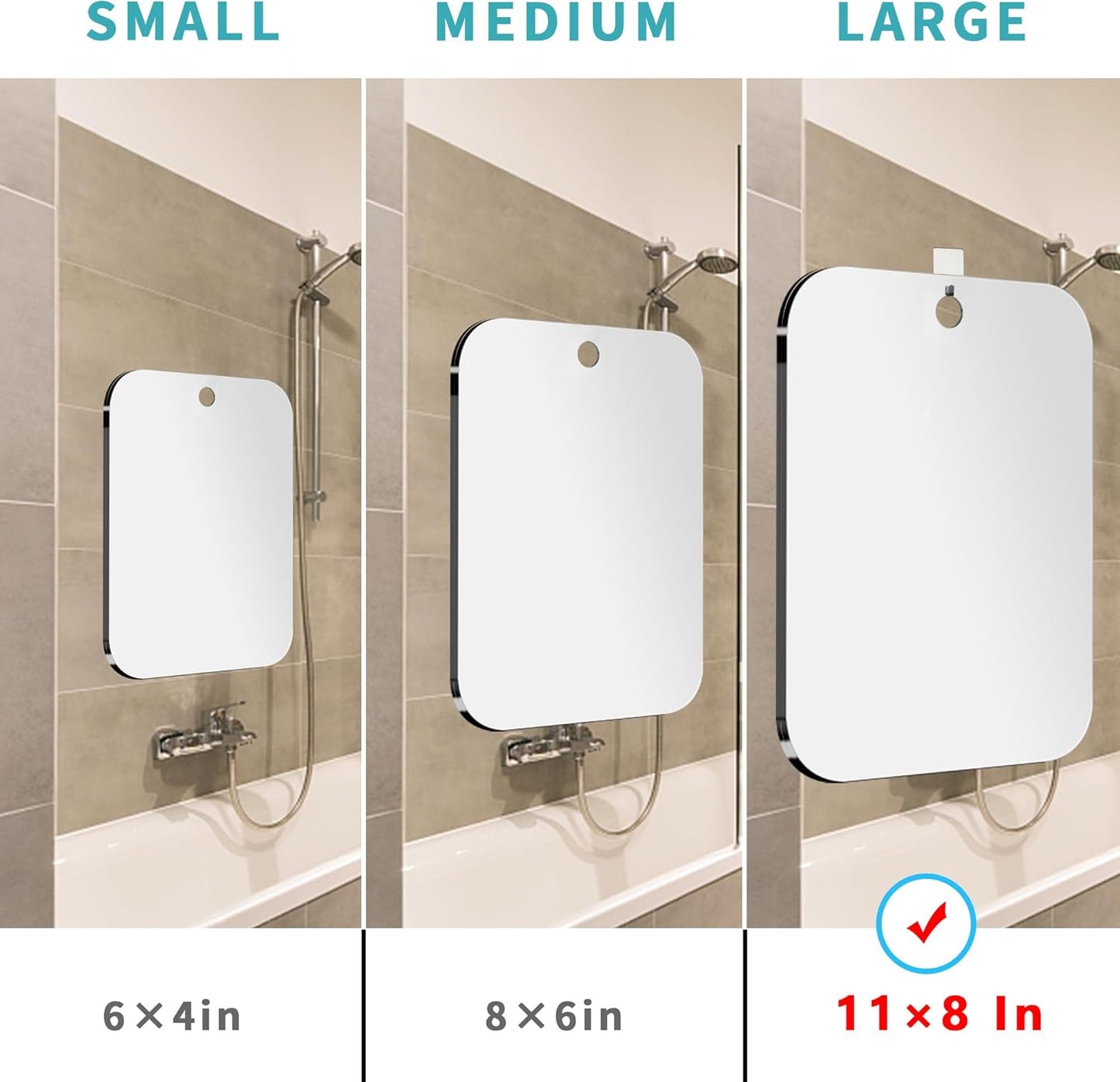 Fogless Shower Mirror for Shaving - Shatterproof Anti-Fog Design | Medium 8.1x6.1 Inch Wall-Mounted Bathroom Accessory