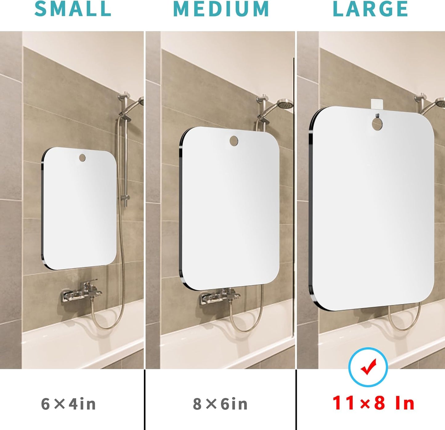 Fogless Shower Mirror for Shaving - Shatterproof 11x8 Inch Wall-Mounted | No-Drill, Waterproof Bathroom Accessory