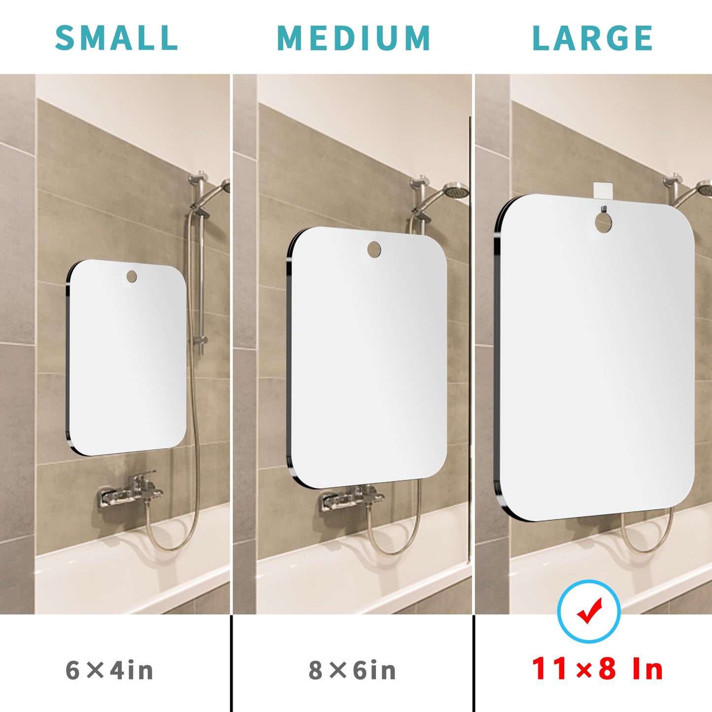 Shatterproof Shower Mirror Fogless for Shaving,(Larger 11x8 Inch) Anti Fog Shaving Mirror Holder NO-Drilling, No Fog Free Waterproof,Small Wall Mounted Bathroom Accessories Camping Hanging Men