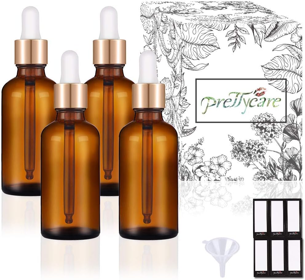 Glass Eye Dropper Bottles - 24 Pack 0.5oz Amber Leakproof Bottles with Golden Caps | Perfect for Essential Oils, Tinctures, Travel