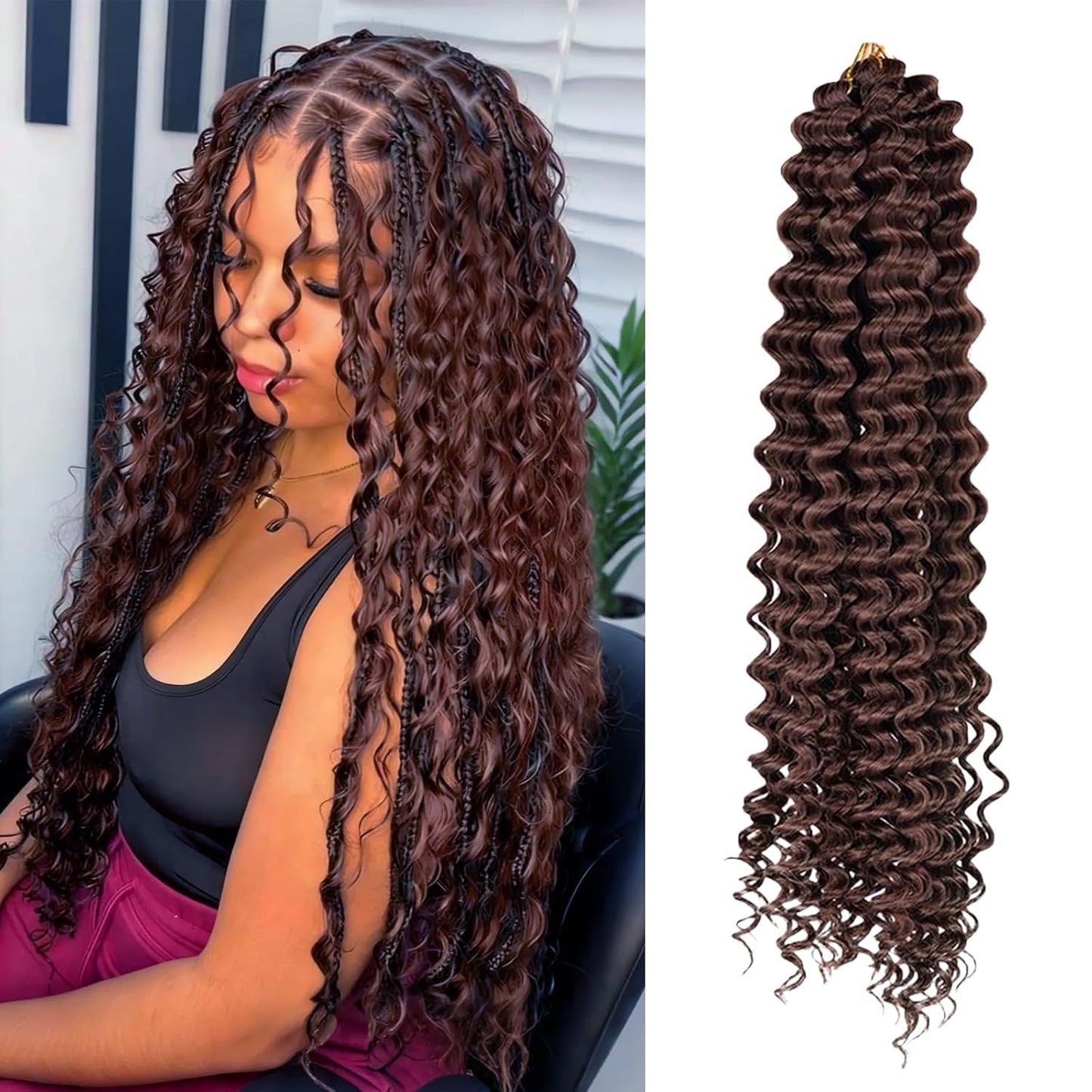 Ocean Wave Crochet Hair Extensions - Deep Wave Synthetic Braiding Hair for Women | 24 Inch, #1B (Pack of 2)
