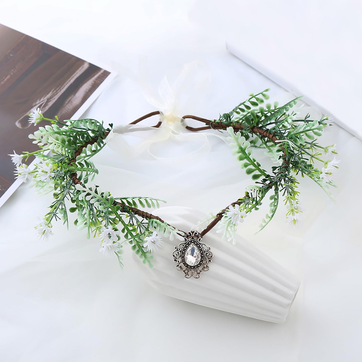 Vivivalue Woodland Flower Crown Forest Fairy Headpiece Elf Headband Halo