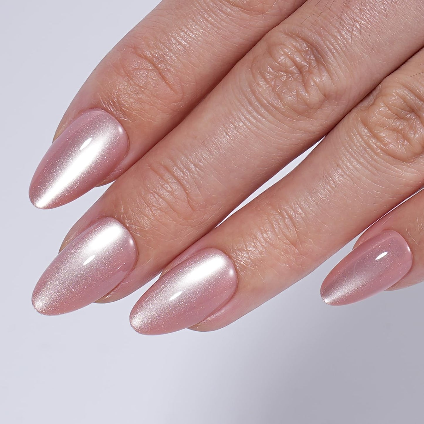 WiniBeauty Cat Eye Press On Nails - Mauve Short Almond Fake Nails, CatEye Press On Nails Reusable Stick On Nails in 16 Sizes, 32pcs False Nail Kit for Women & Girls (Metallic Mauve)