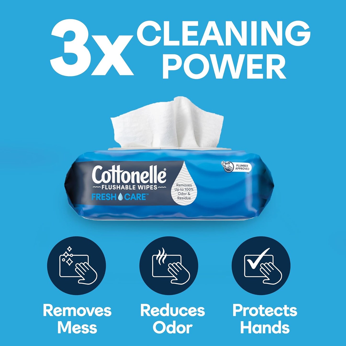 Cottonelle Flushable Wet Wipes - Fresh Feel Adult Wipes | 8 Flip-Top Packs, 42 Wipes Each (336 Total)