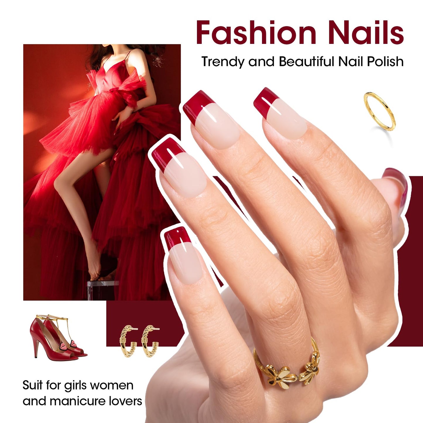 GELLEN Dark Red Nail Polish Set Fall Winter, No Light Needed, HEMA Free