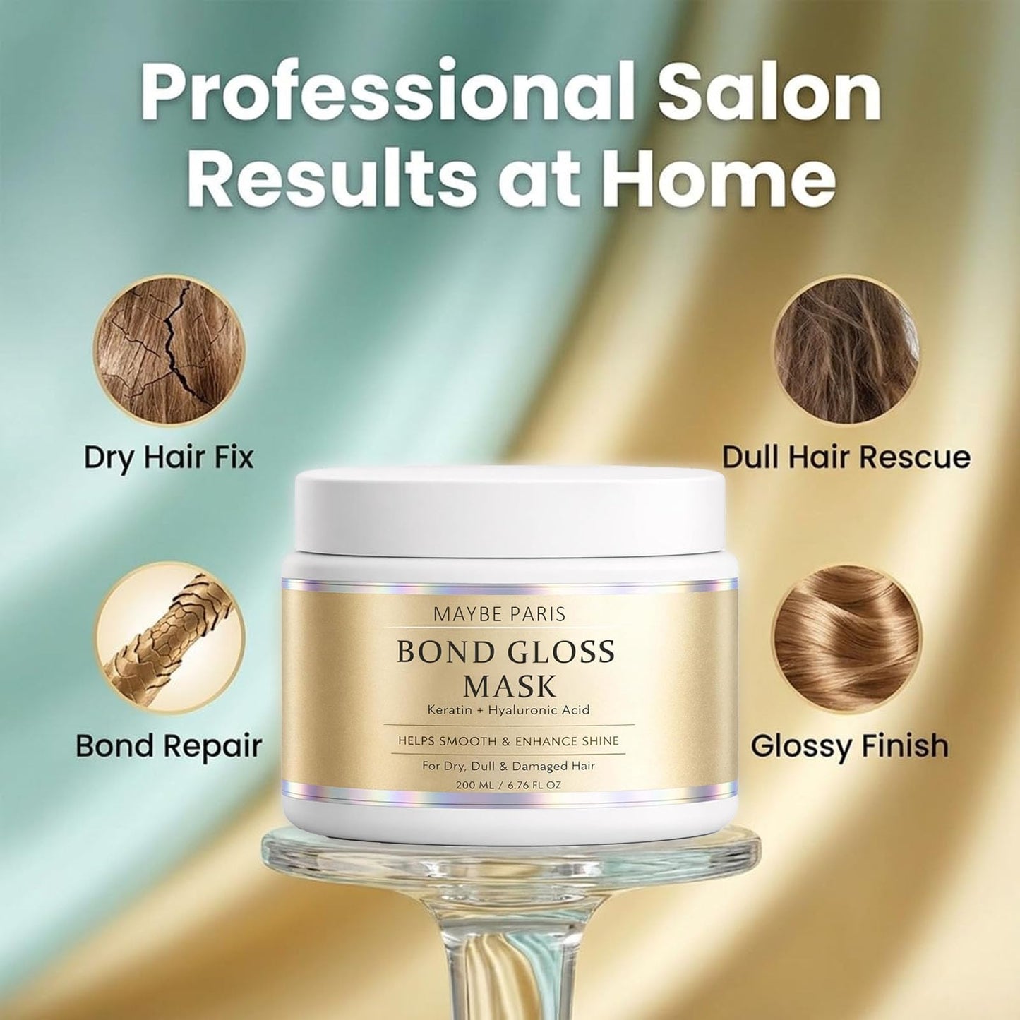 Tasunte Maybe Paris Bond Gloss Mask, with Hydrolyzed Keratin & Hyaluronic Acid, Deep Repair Hair Mask, Smoother & Shinier Looking Hair for Dry, Dull, Damaged, Brittle Hair