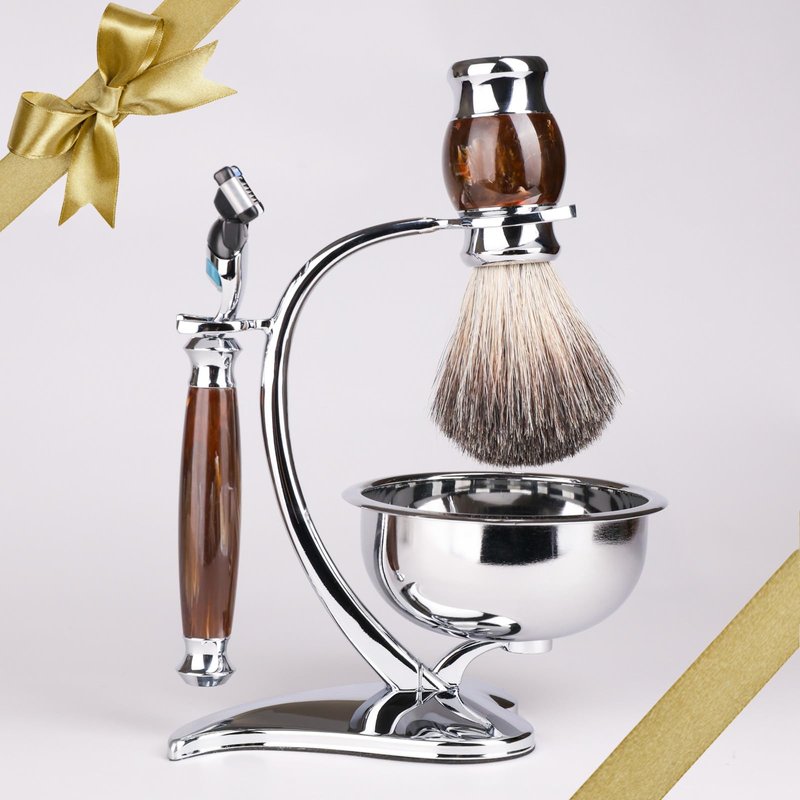 Magyfosia Luxury Shaving Kit for Men,Includes Badger Hair Brush,Wet Shave Soap Bowl and Safety Razor Compatible with 5-Layer Blade,Barber Style 4-Piece Gift for Men-Smooth and Close Shaving