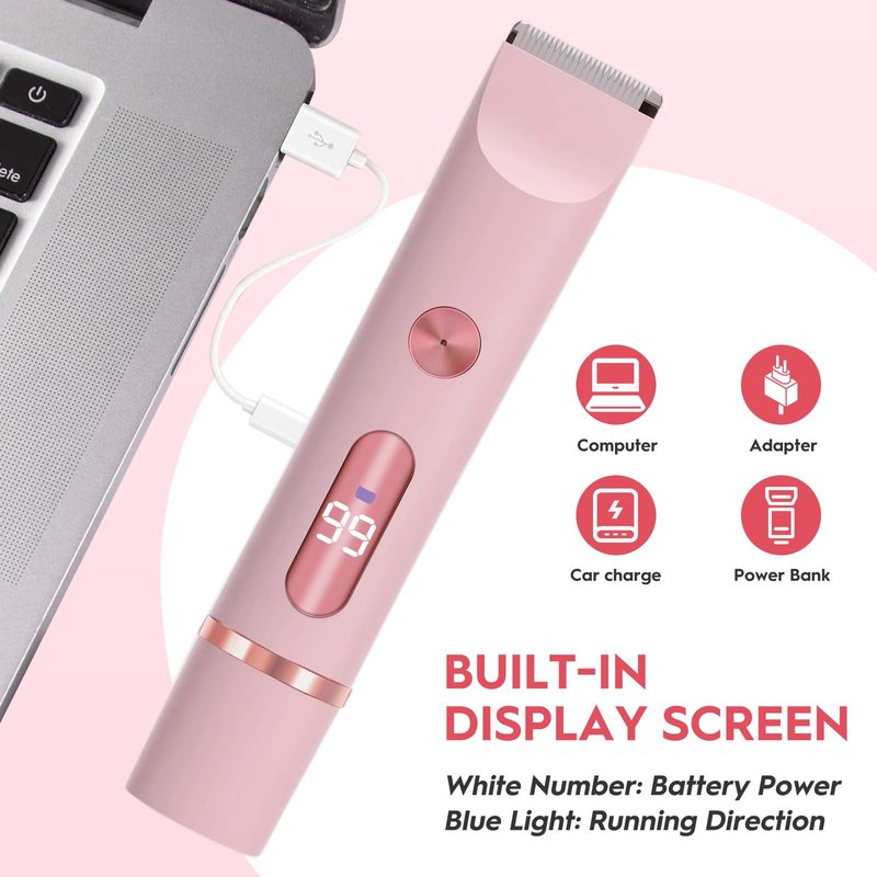 Joigivit Dual Head Shaver 2 in 1 Bikini Trimmer for Women Electric Razor Lady Pubic Hair, LCD Display Bikini Underarm Arm Leg Face Body 2026 Upgraded Version - Pink