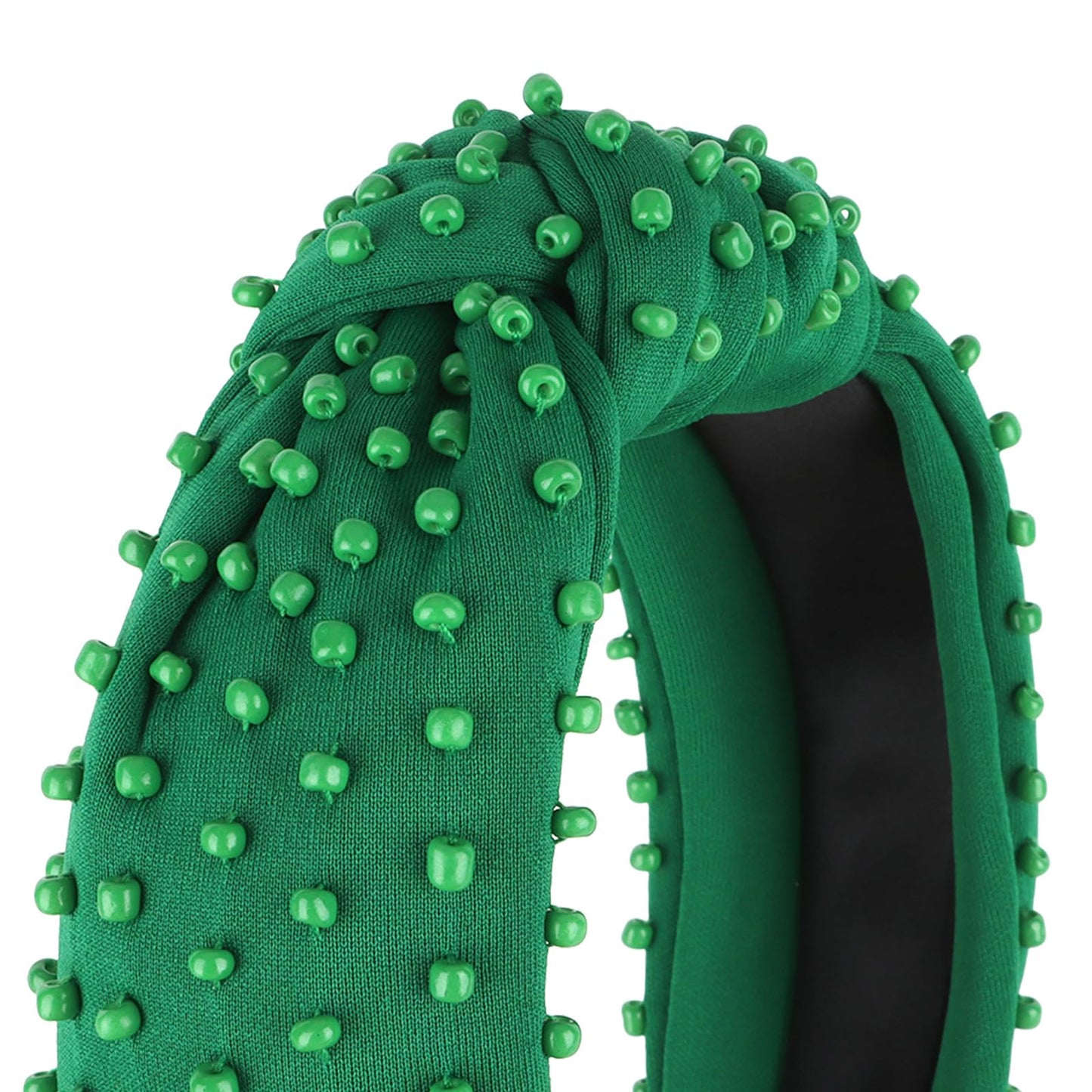 YISSION Green Knotted Headband for Women - Wide Beaded Hair Hoop, Stylish Hair Accessory for Daily Wear, St. Patrick's Day Festivals & Casual Outfits