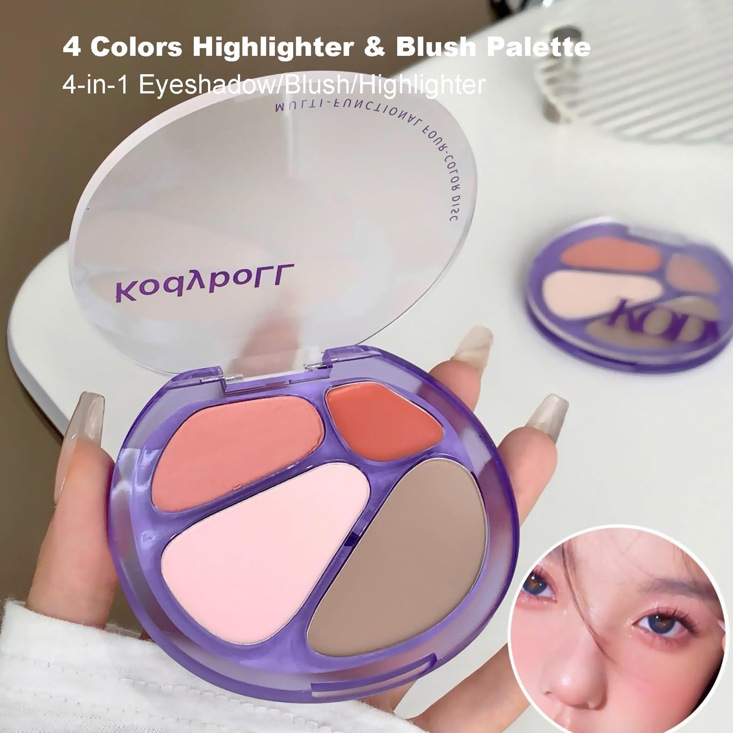 4 Colors Highlighter & Blush Palette, 4-in-1 Eyeshadow, Blush, Highlighter, And Contour for a Natural Finish Face Illuminator Powder Glow Blush Palette for Women