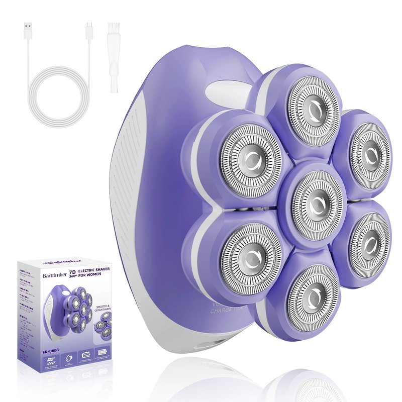 Bartrimber 7D Electric Razors for Women: Fast & Smooth Full-Area Electric Shaver for Women Flawless Legs, Waterproof Body Hair Remover for Wet Dry Use w/Light&Travel Cap, Gift for Ladies, Deep Purple