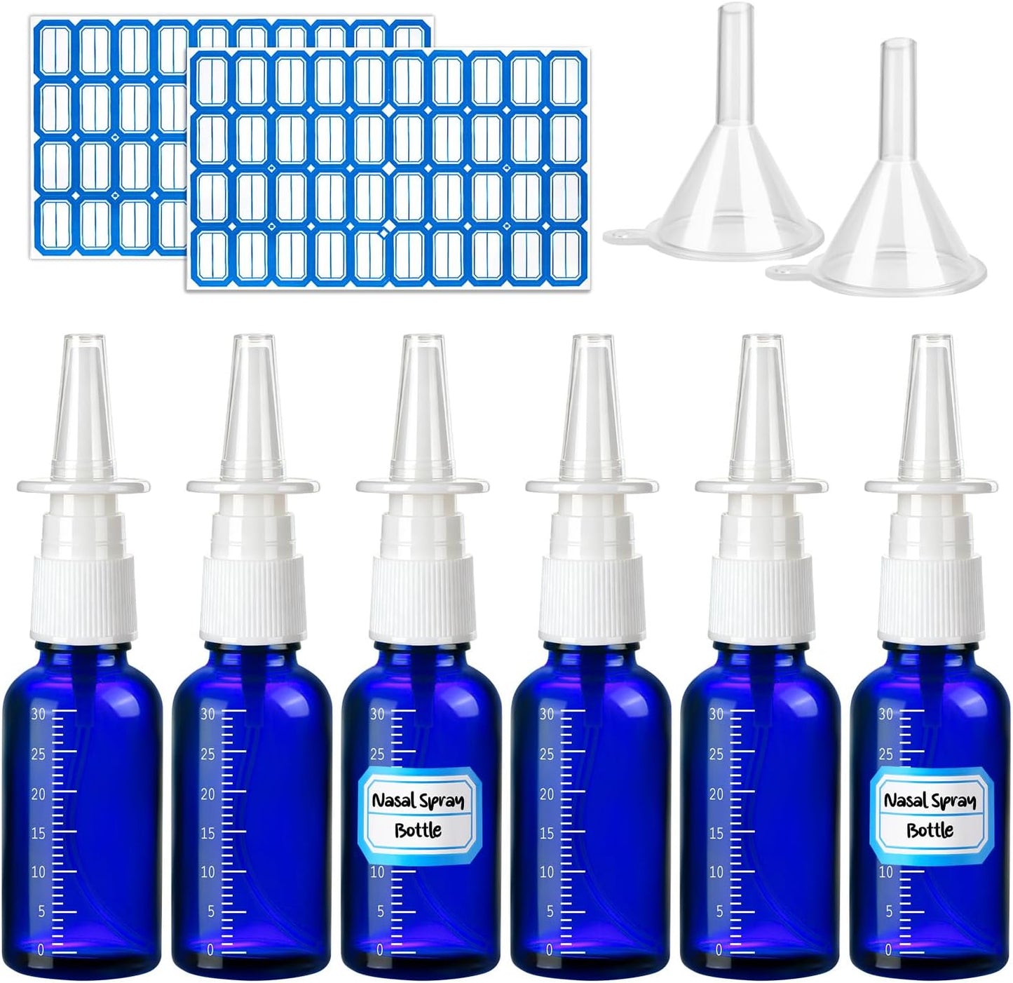 Nasal Spray Bottles - 10 Pcs 30ML Refillable Brown & Blue with Funnels & Labels | Perfect for Travel