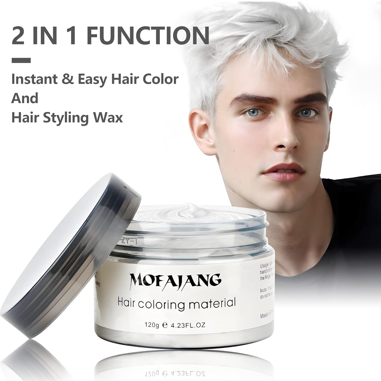 White Hair Color Wax - 4.23 oz Natural Hair Styling Pomade for Cosplay & Parties | Ash Color