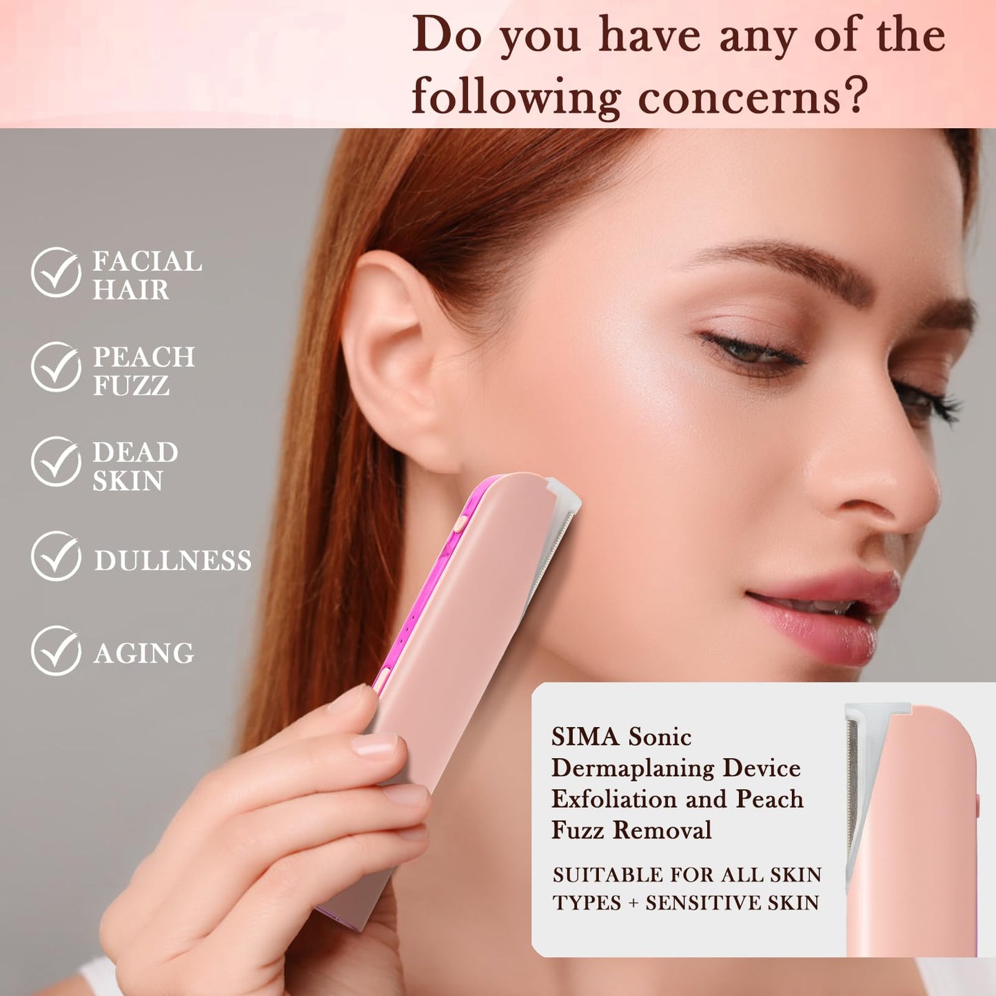 DSHKISK Dermaplane Razor for Women Face 3 Speed Sonic Hair Removal Tool Rechargeable Safe Anti Peach Fuzz & Dead Skin Remover with 6 Replaceable Heads